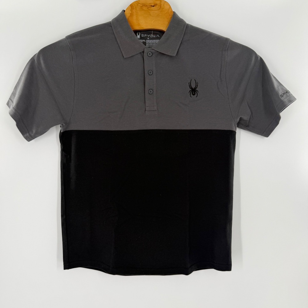 Spyder Mens Polo Shirt Grey Black Colorblock Short Sleeve SPSHB01M Medium